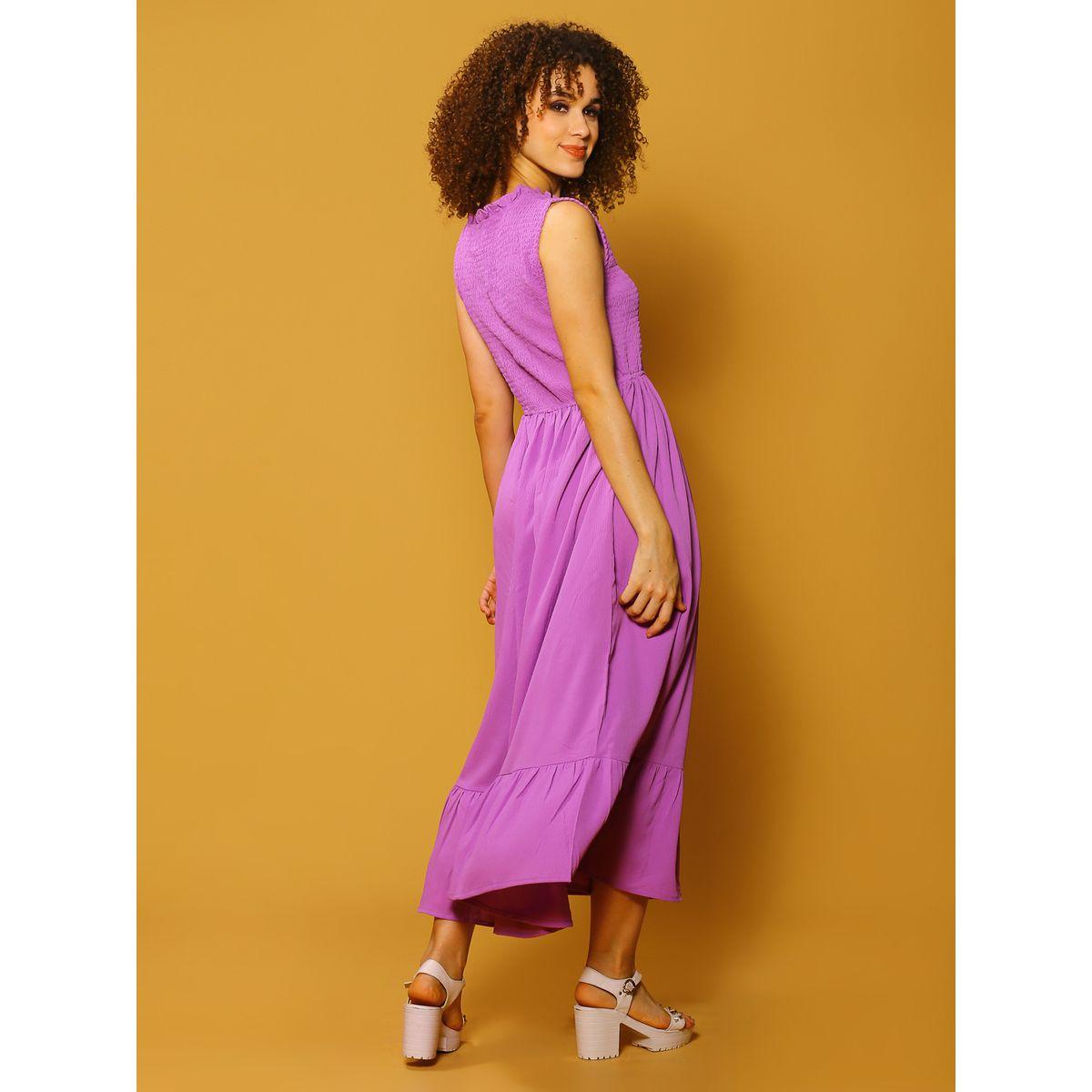 فستان طويل سادة بتفاصيل مزمومة سيرا × ستايلي-women-clothing-dresses-image-3