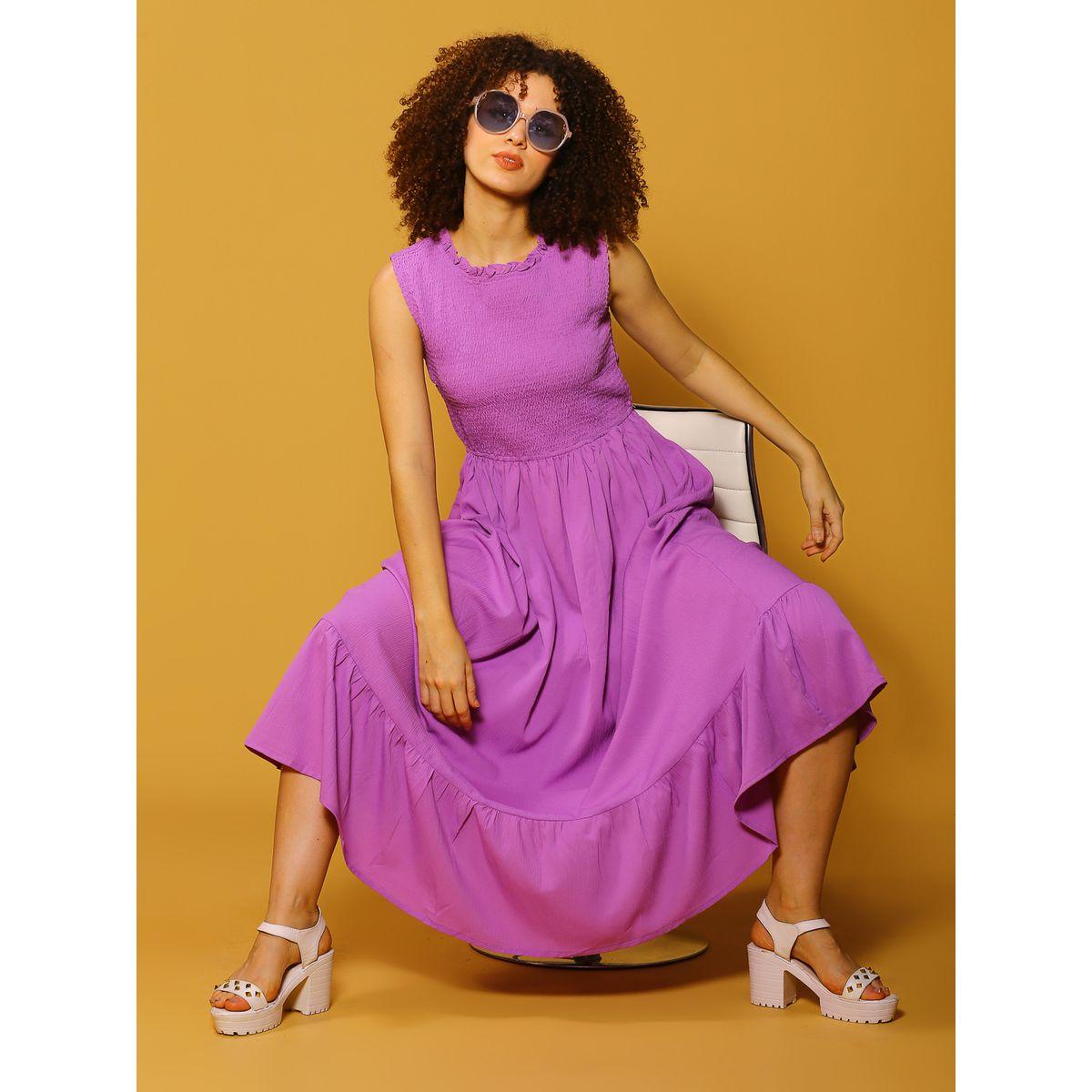 فستان طويل سادة بتفاصيل مزمومة سيرا × ستايلي-women-clothing-dresses-image-5