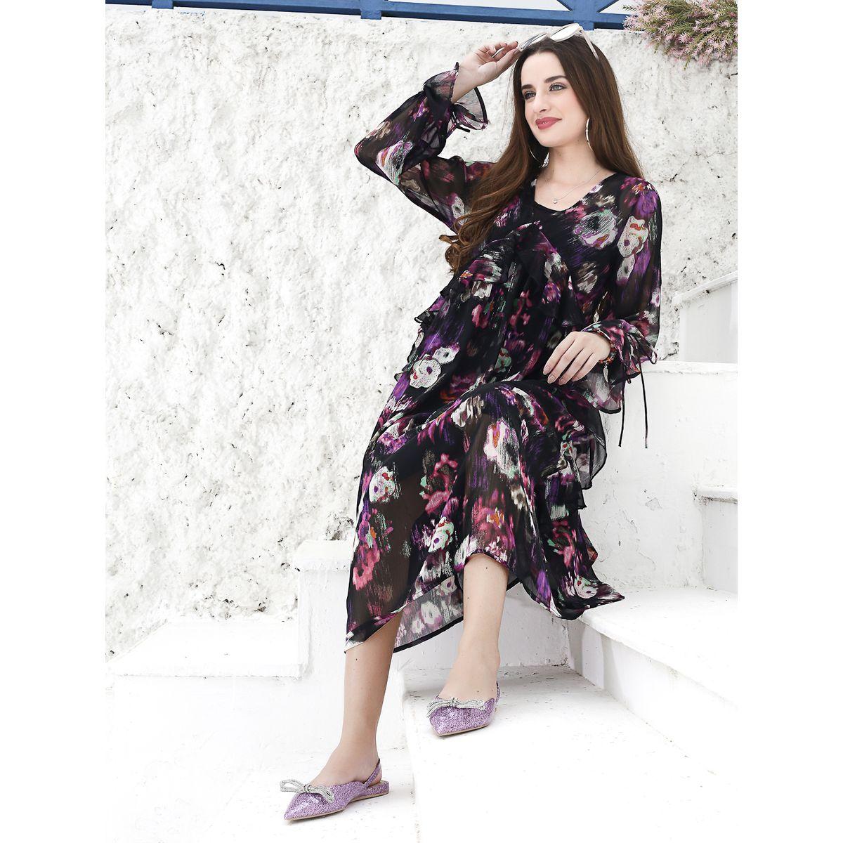 Sera X Styli  Floral Print Ruffled Chiffon Empire Midi Dress-women-clothing-dresses-image-1
