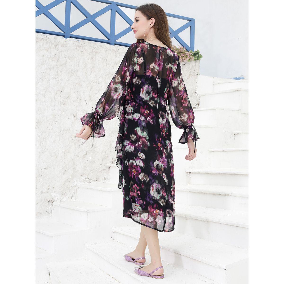 Sera X Styli  Floral Print Ruffled Chiffon Empire Midi Dress-women-clothing-dresses-image-3