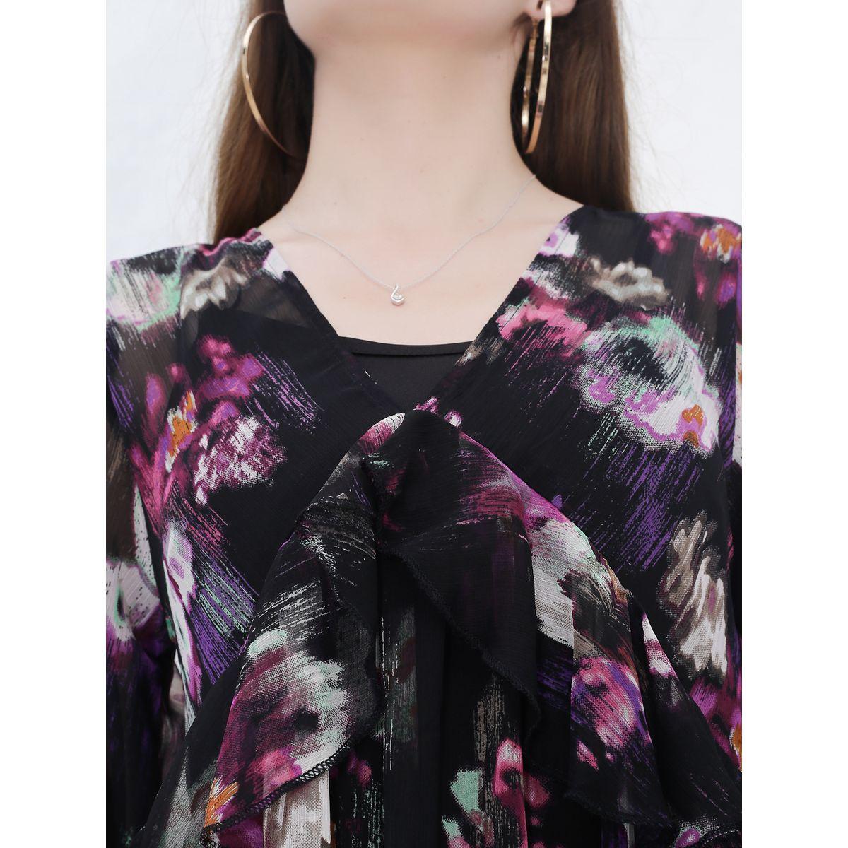 Sera X Styli  Floral Print Ruffled Chiffon Empire Midi Dress-women-clothing-dresses-image-4