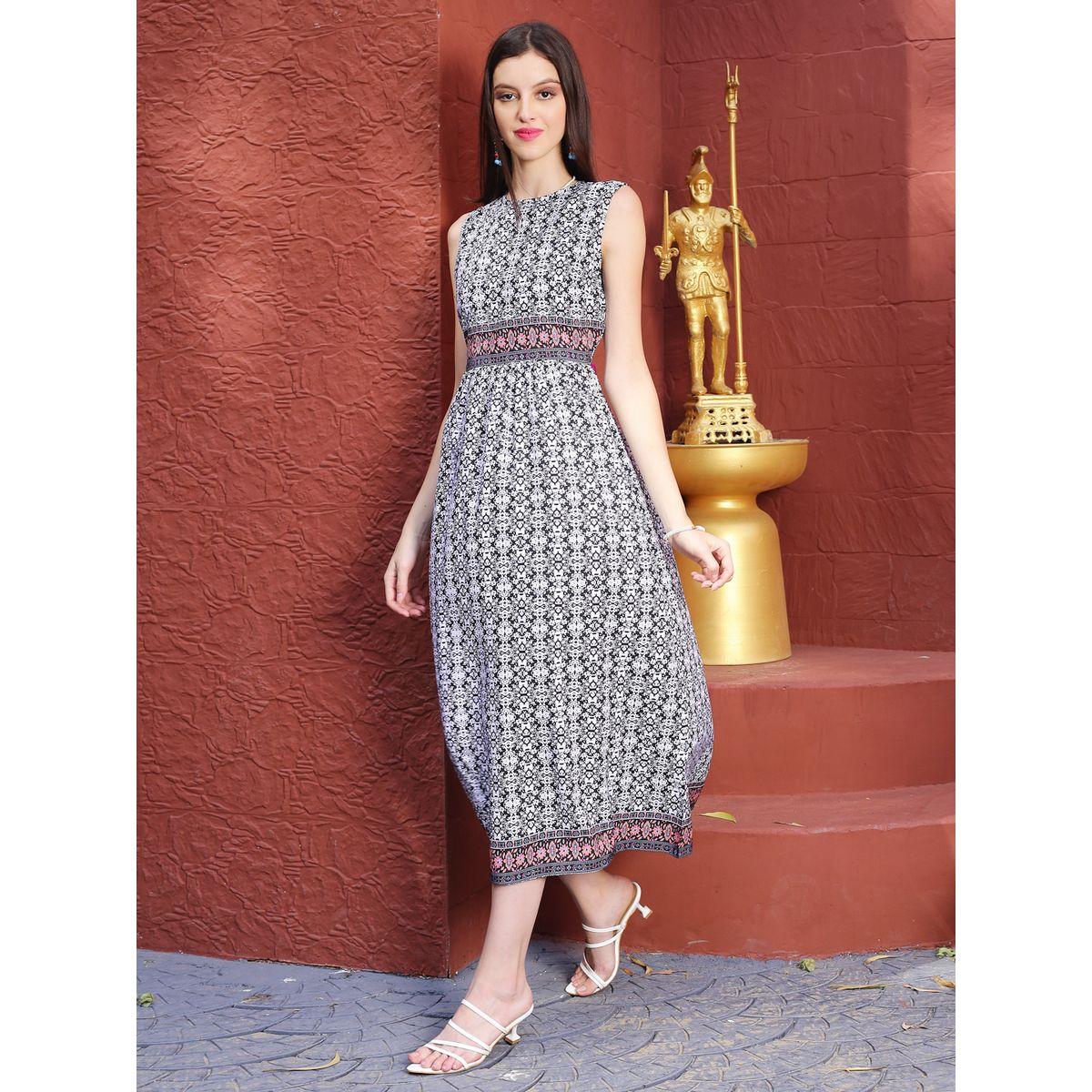 فستان ميدي مطبع بطبعة مجردة سيرا × ستايلي-women-clothing-dresses-image-2