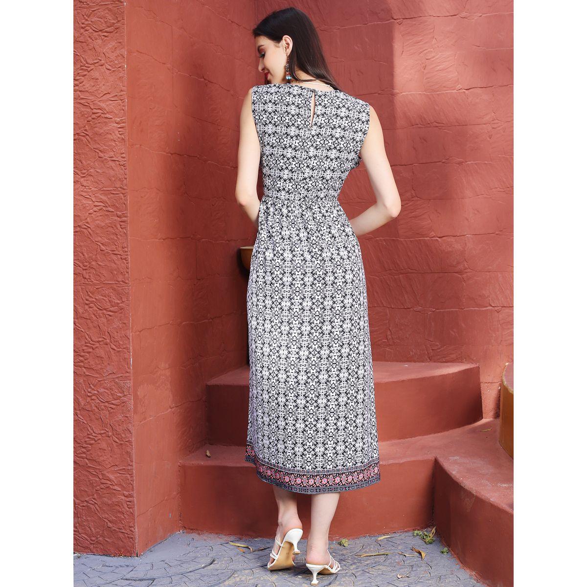 فستان ميدي مطبع بطبعة مجردة سيرا × ستايلي-women-clothing-dresses-image-3