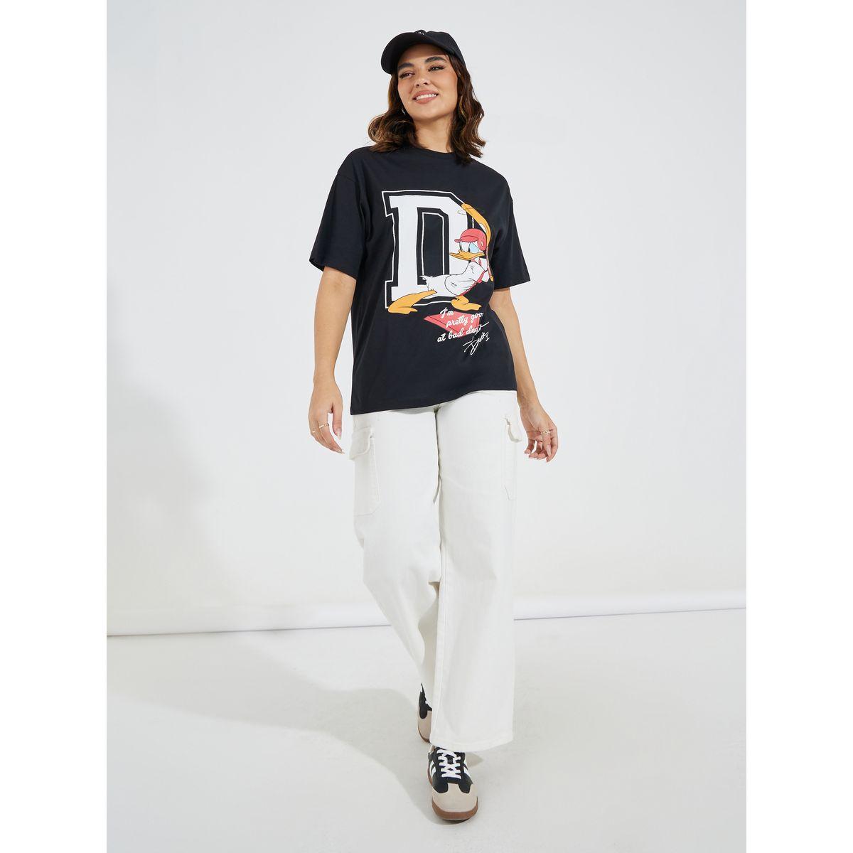 Styli Donald Duck Graphic Oversized T-Shirt with Dropped Shoulder-women-clothing-tshirts-image-2