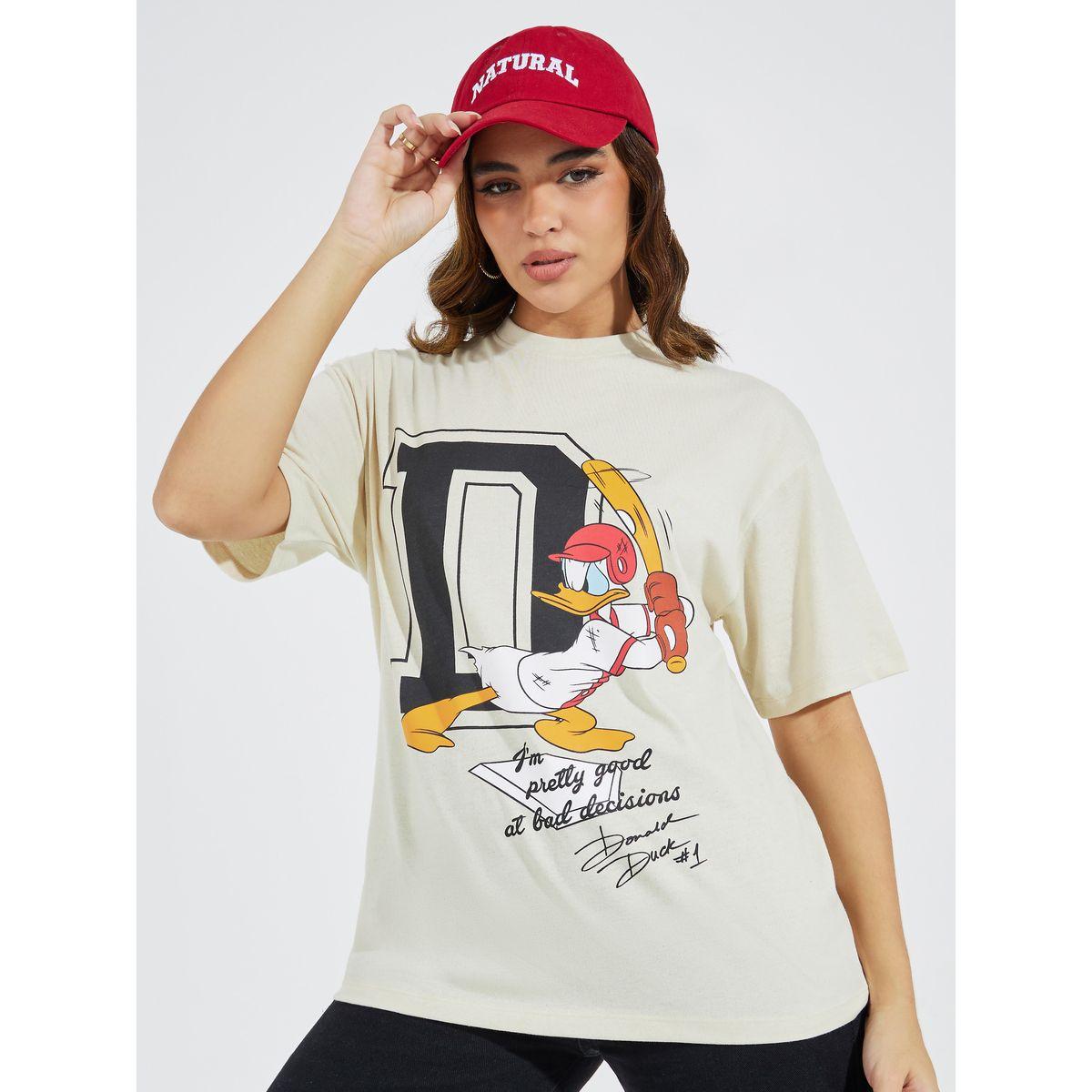 Styli Donald Duck Graphic Oversized T-Shirt with Dropped Shoulder-women-clothing-tshirts-image-1