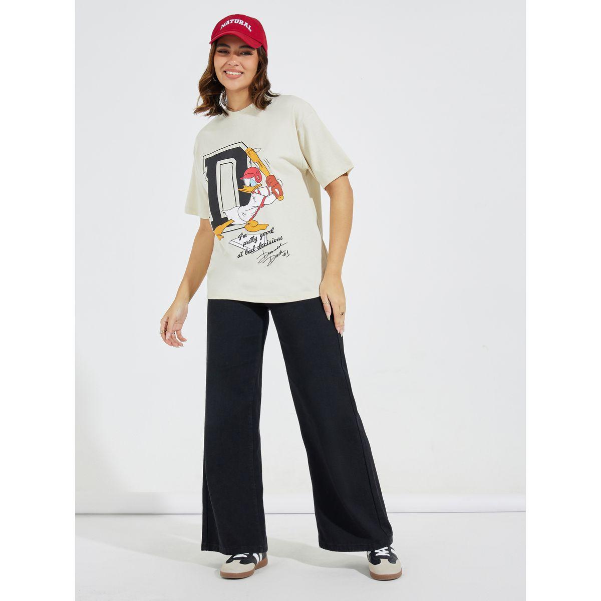 Styli Donald Duck Graphic Oversized T-Shirt with Dropped Shoulder-women-clothing-tshirts-image-2