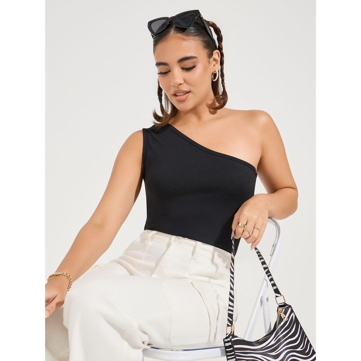 بلوزة مُجسمة بلا اكمام مع كتف واحد-women-clothing-tshirts-image-1