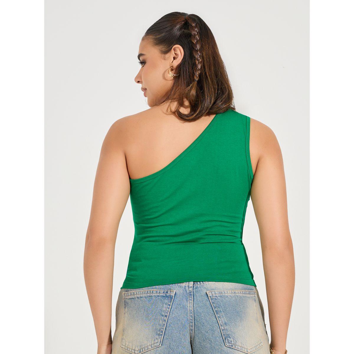 Styli Cotton Lycra One Shoulder Neck Fitted Tank-women-clothing-tshirts-image-5