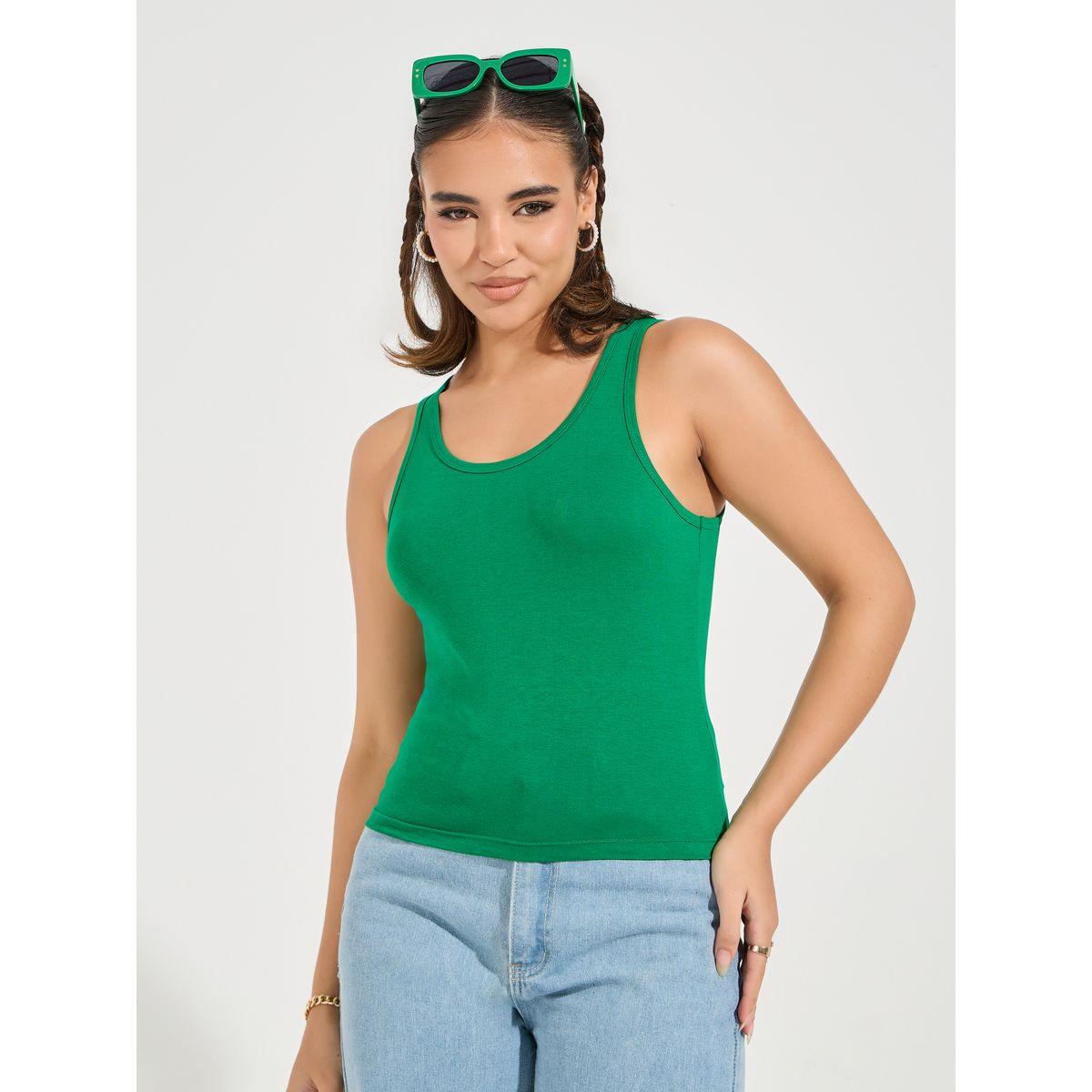 Styli Cotton Lycra Round Neck Fitted Tank-women-clothing-tshirts-image-3
