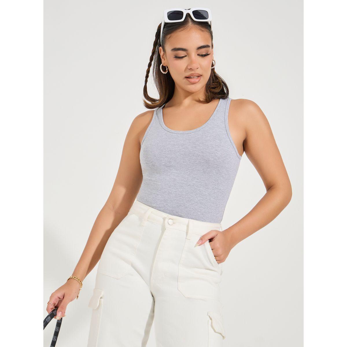Styli Cotton Lycra Round Neck Fitted Tank-women-clothing-tshirts-image-1
