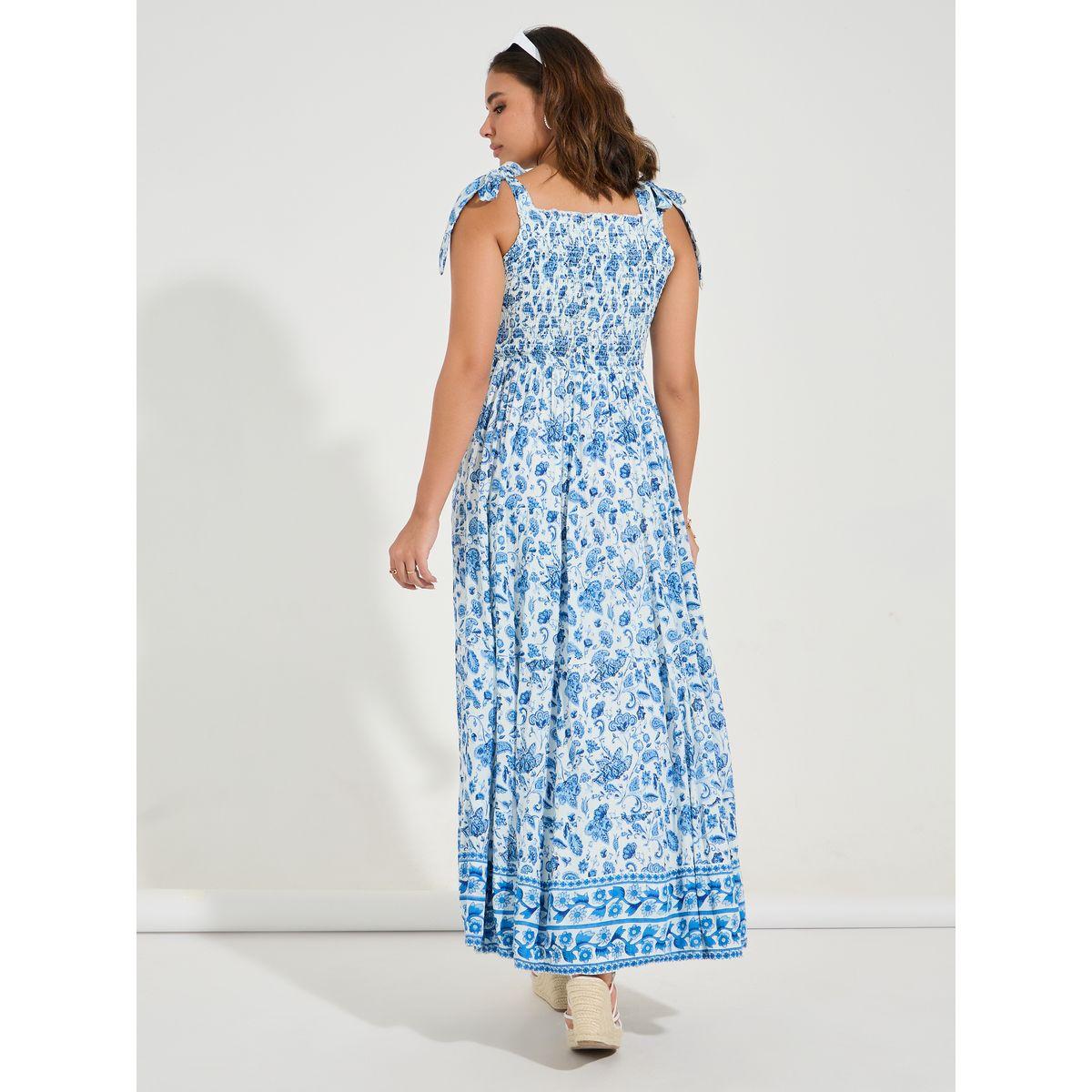Styli Limited Sleeveless Smocked Floral Print Tiered Maxi Dress with Tie-Up Detail-women-clothing-dresses-image-6