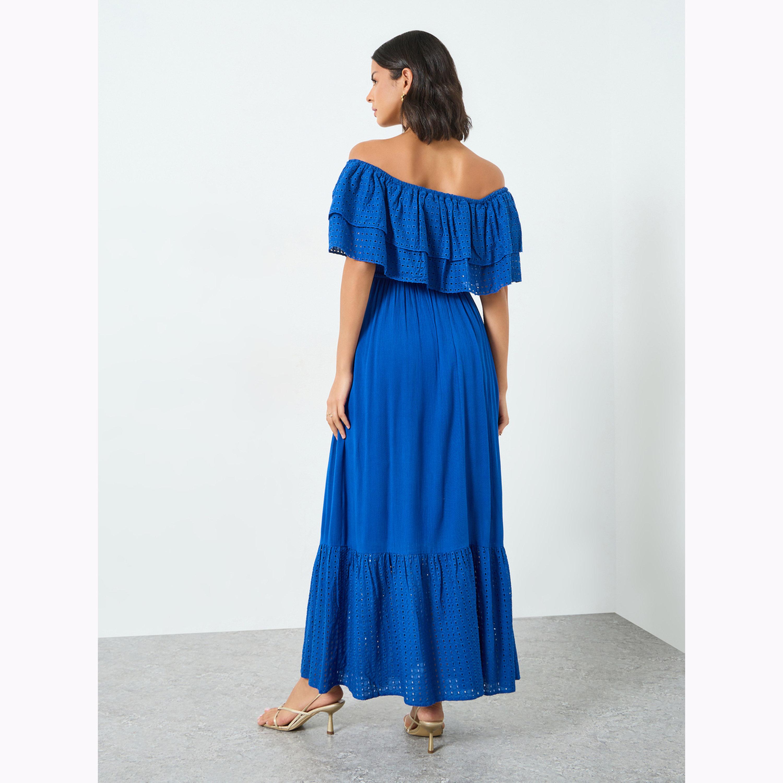 Styli Blue Cotton Schiffli Off-Shoulder Maxi Dress-women-clothing-dresses-image-4