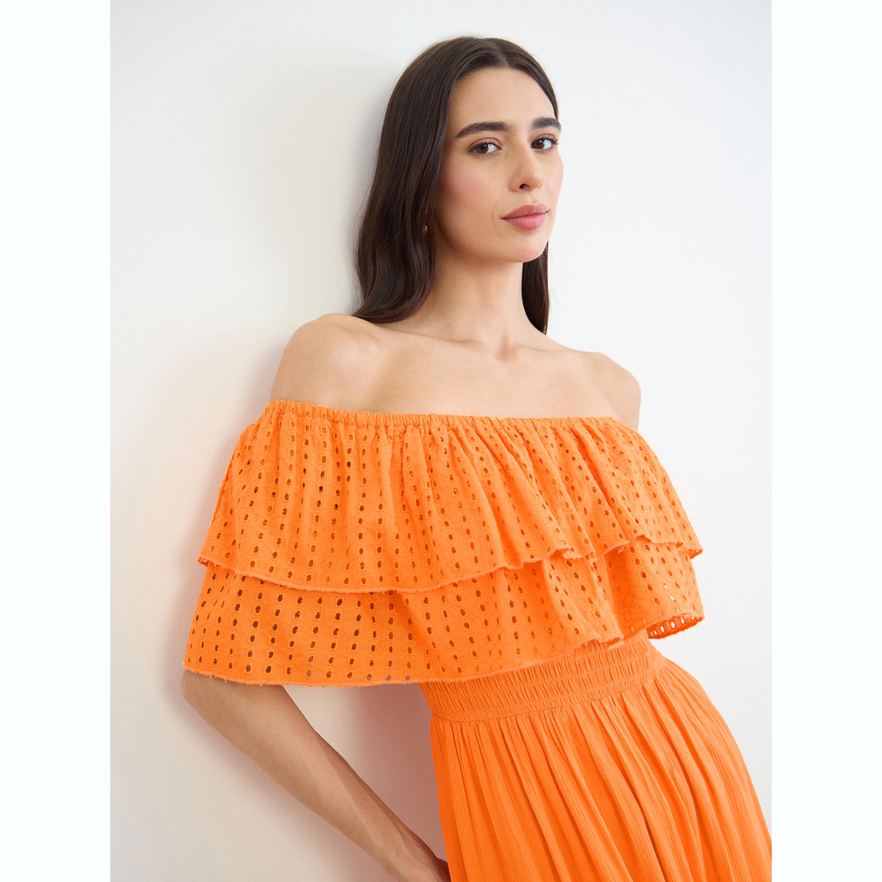 Styli Orange Cotton Schiffli Off-Shoulder Maxi Dress-women-clothing-dresses-image-4
