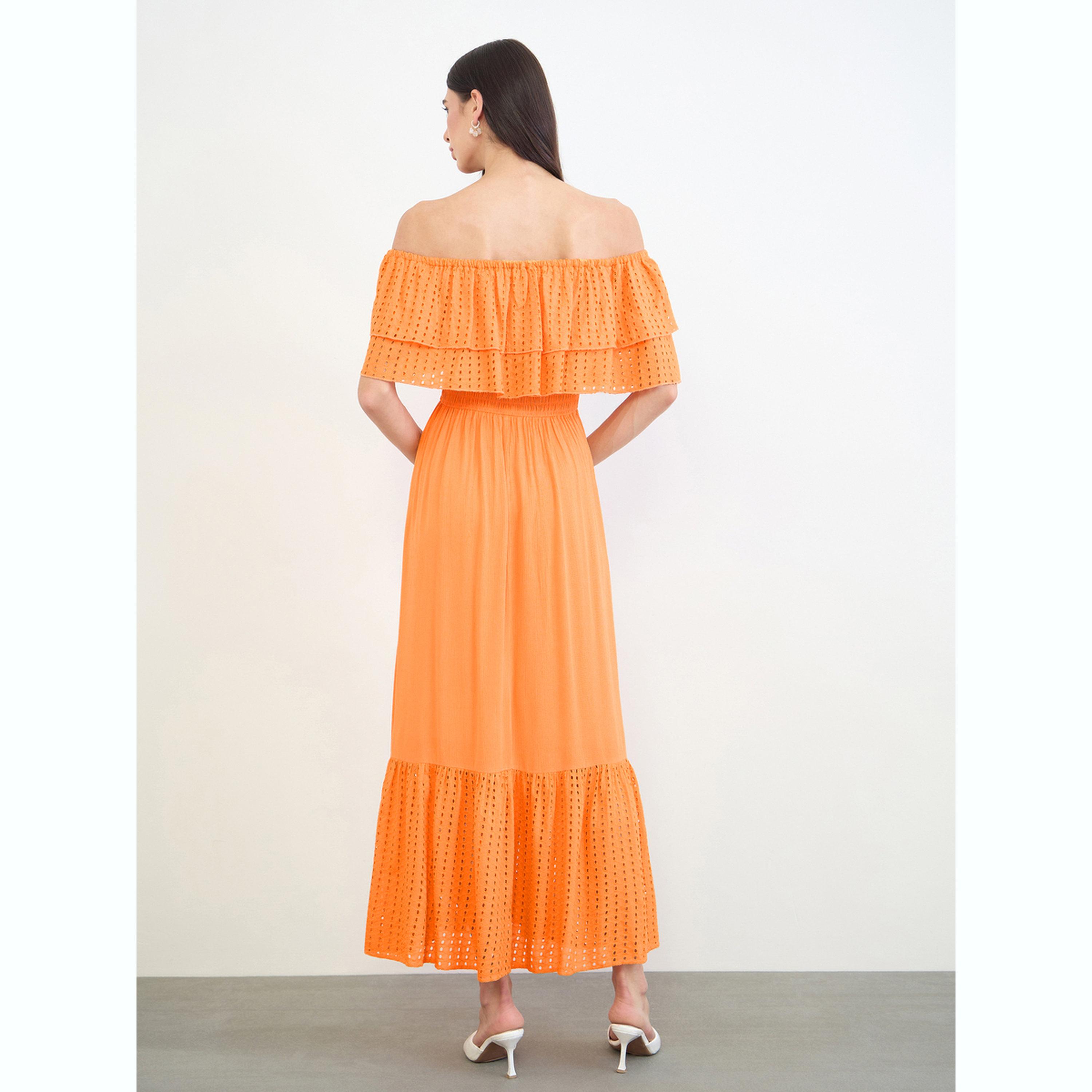 Styli Orange Cotton Schiffli Off-Shoulder Maxi Dress-women-clothing-dresses-image-5