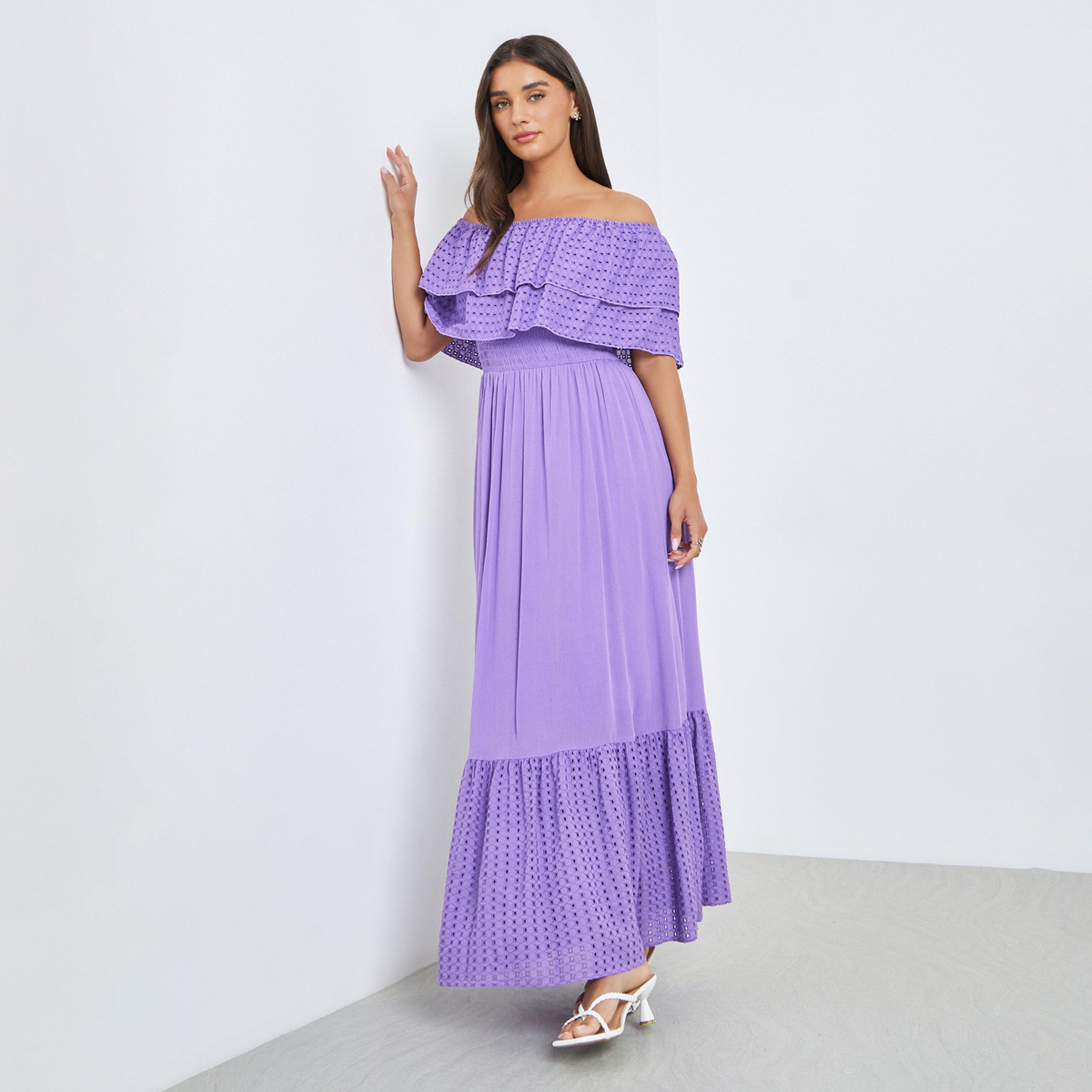 Styli Purple Cotton Schiffli Off-Shoulder Maxi Dress-women-clothing-dresses-image-1