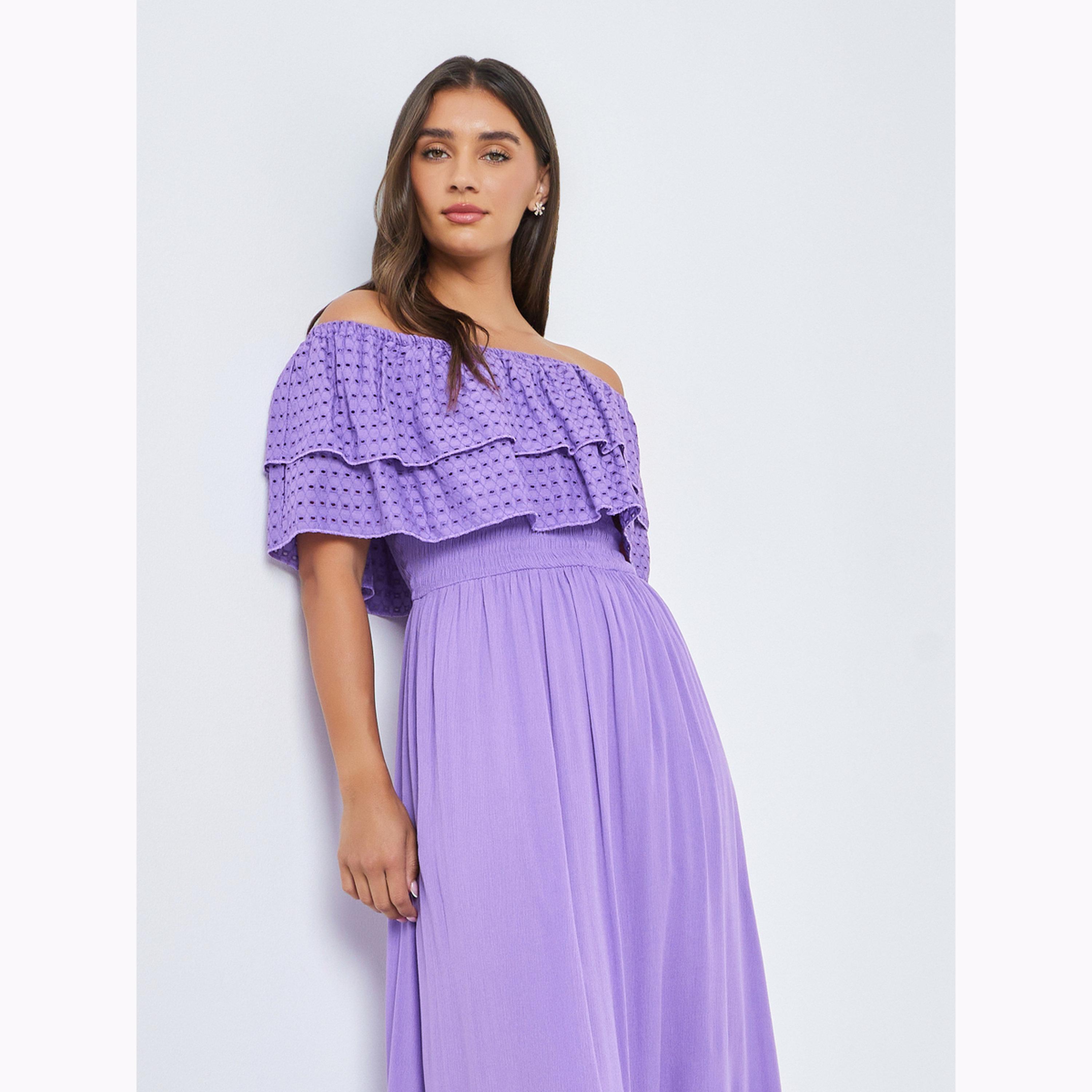 Styli Purple Cotton Schiffli Off-Shoulder Maxi Dress-women-clothing-dresses-image-3