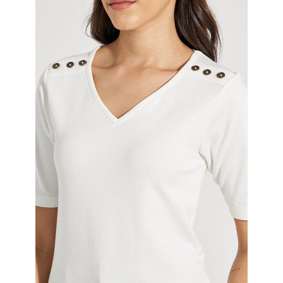 Styli V Neck Button Detail Knit Top-women-clothing-shirtsandblouses-blouses-image-4