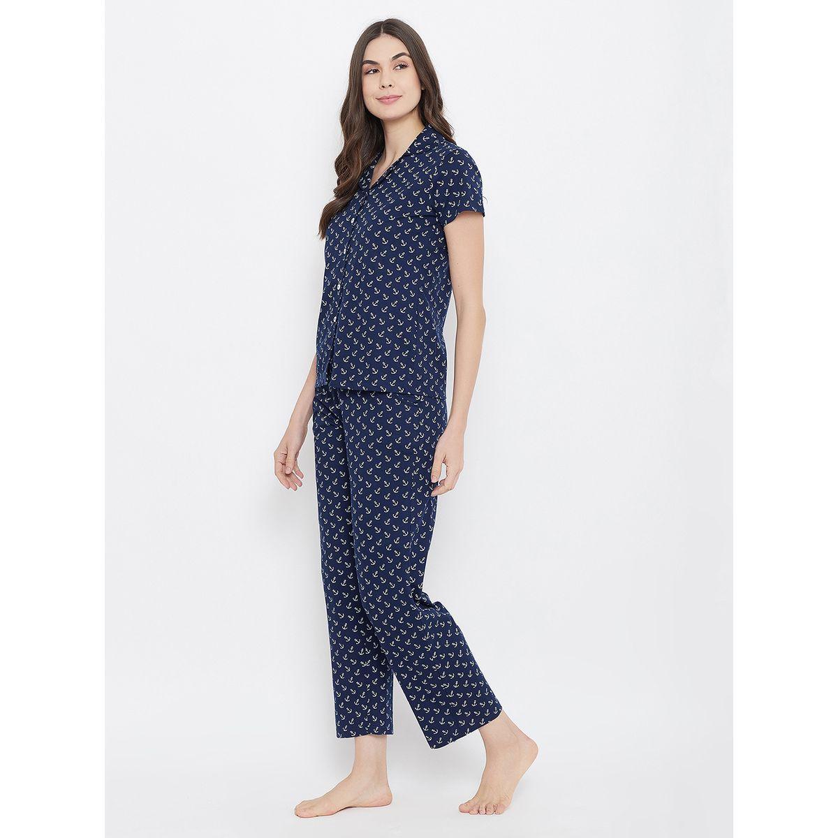 Clovia X Styli  All Over Anchor Print Short Sleeve Shirt & Pyjama Set-women-clothing-nightwear-pyjamas-longsets-image-2