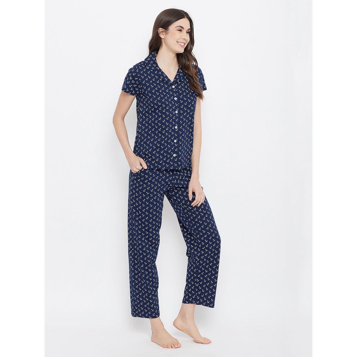 Clovia X Styli  All Over Anchor Print Short Sleeve Shirt & Pyjama Set-women-clothing-nightwear-pyjamas-longsets-image-3