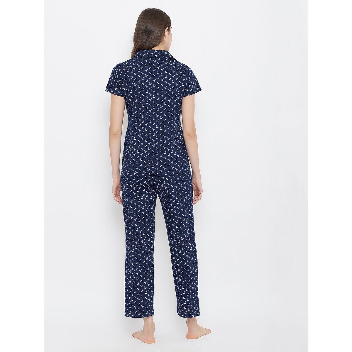 Clovia X Styli  All Over Anchor Print Short Sleeve Shirt & Pyjama Set-women-clothing-nightwear-pyjamas-longsets-image-4