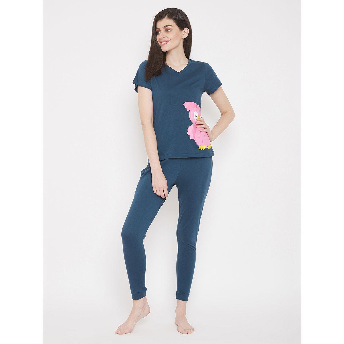 طقم من بنطال بيجاما وبلوزة باكمام قصيرة كلوفيا × ستايلي-women-clothing-nightwear-pyjamas-longsets-image-1