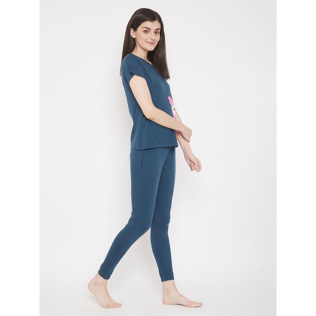 Clovia X Styli  Owl Print Top with Short Sleeves & Pyjama Set-women-clothing-nightwear-pyjamas-longsets-image-2