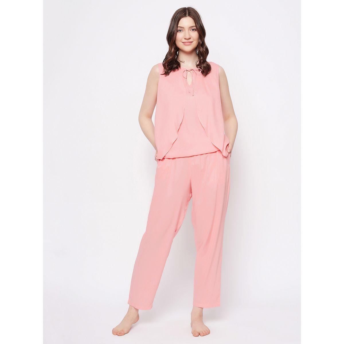 Clovia X Styli  Solid Tie Up Neck Top & Pyjama Set-women-clothing-nightwear-pyjamas-longsets-image-1