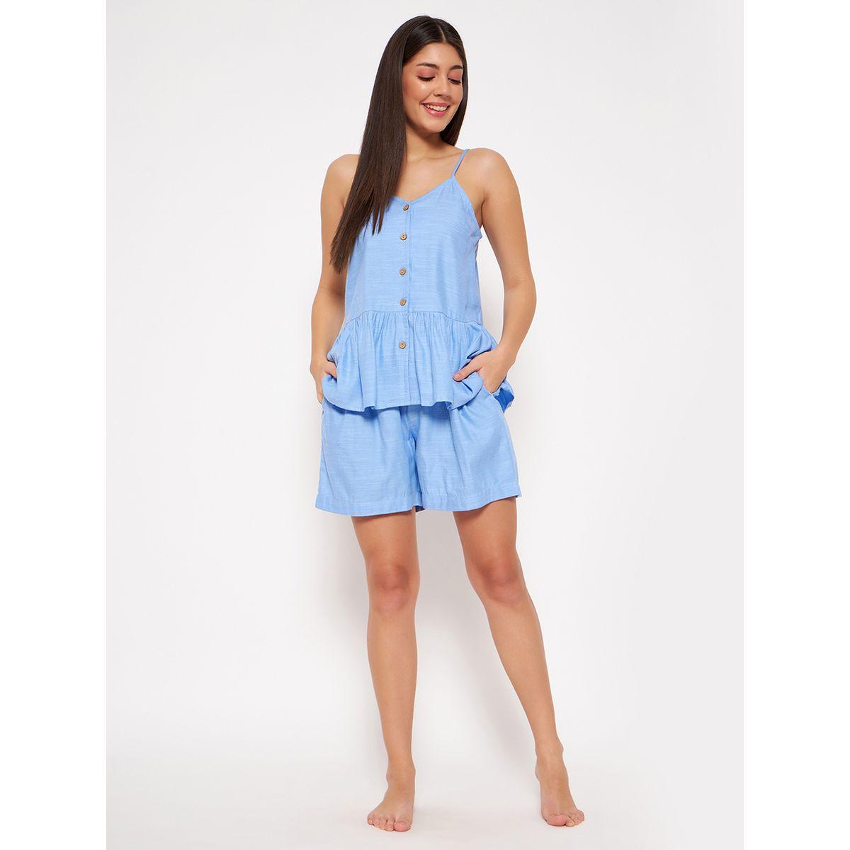 Clovia X Styli  Button Through Strappy Peplum Top & Shorts Set-women-clothing-nightwear-pyjamas-shortsets-image-3