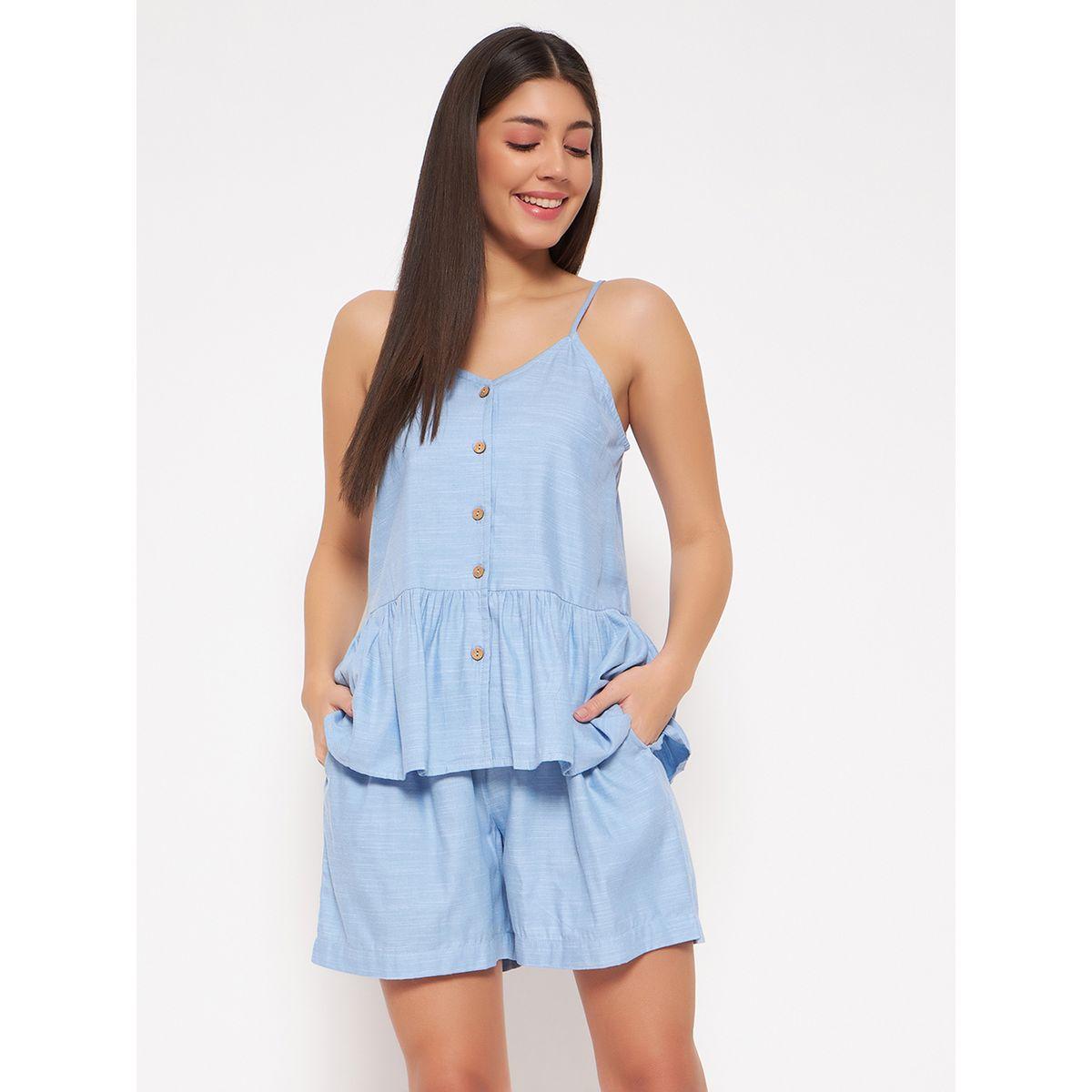 Clovia X Styli  Button Through Strappy Peplum Top & Shorts Set-women-clothing-nightwear-pyjamas-shortsets-image-4