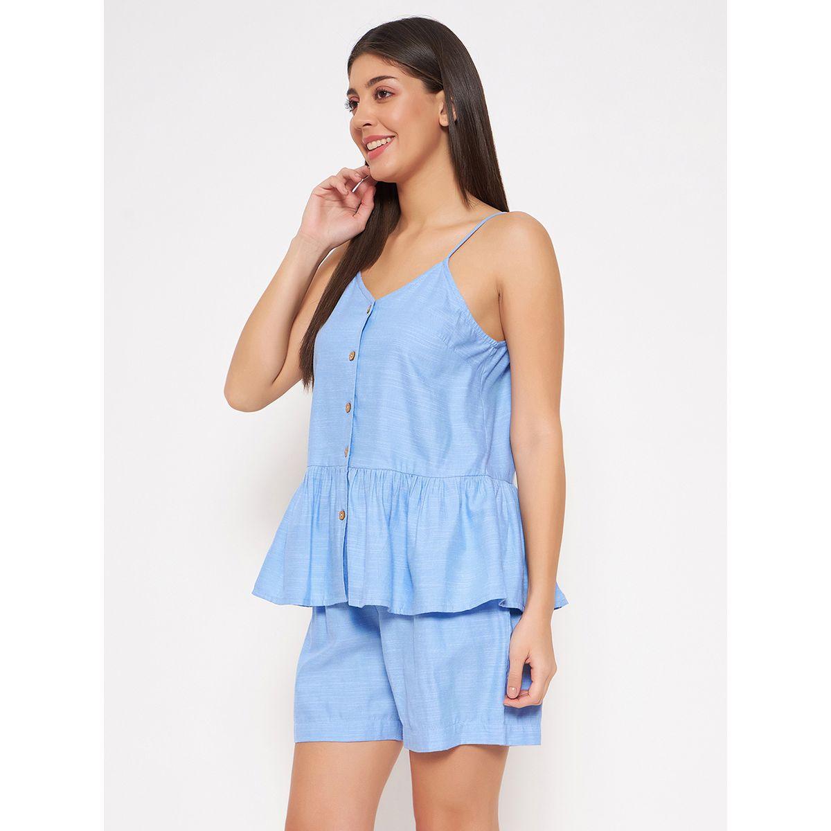 Clovia X Styli  Button Through Strappy Peplum Top & Shorts Set-women-clothing-nightwear-pyjamas-shortsets-image-5