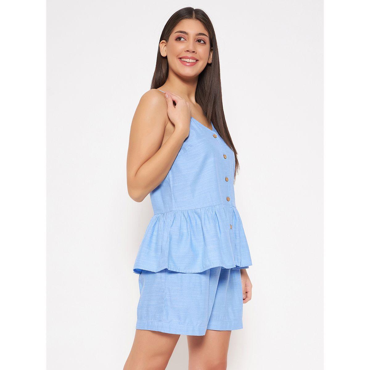 Clovia X Styli  Button Through Strappy Peplum Top & Shorts Set-women-clothing-nightwear-pyjamas-shortsets-image-6