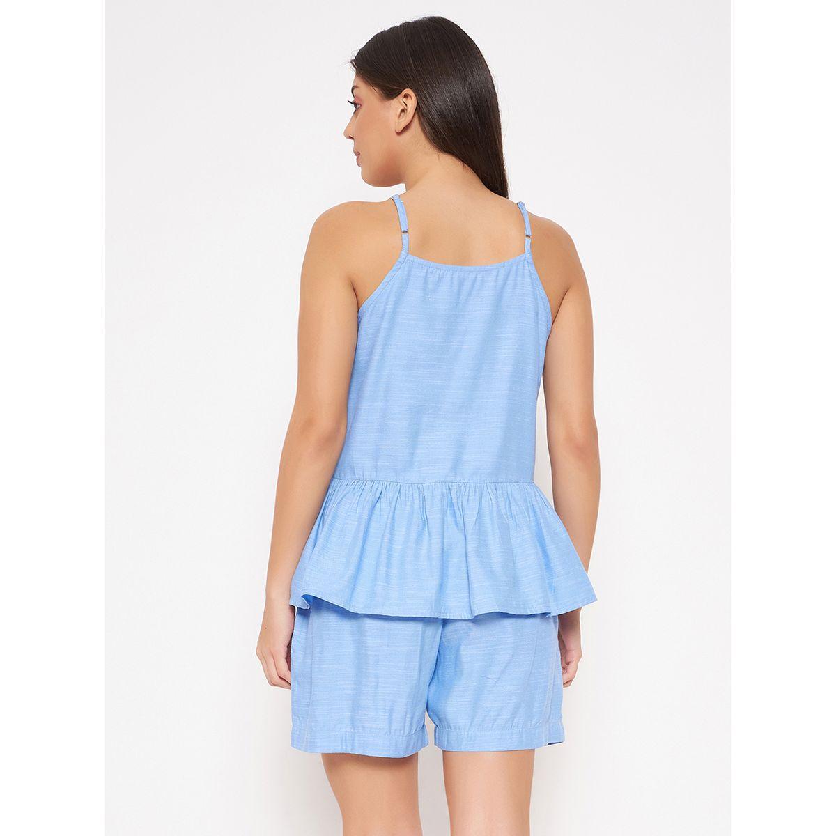 Clovia X Styli  Button Through Strappy Peplum Top & Shorts Set-women-clothing-nightwear-pyjamas-shortsets-image-7