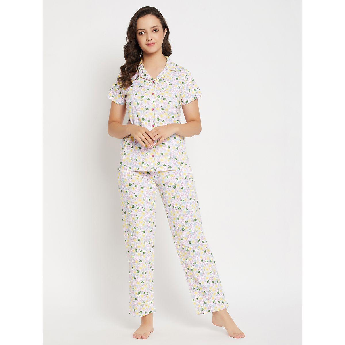 طقم من بنطال بيجاما مع بلوزة مطبعة بزهور كلوفيا × ستايلي-women-clothing-nightwear-pyjamas-longsets-image-1