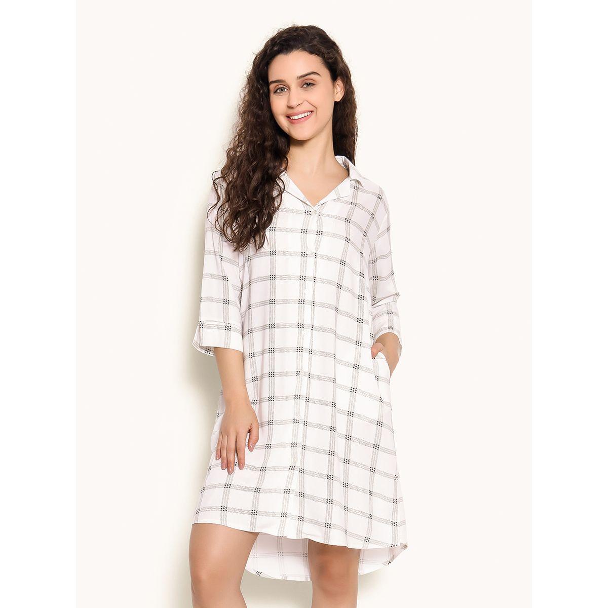 قميص نوم مطبع بمربعات مع ازرار غلق كلوفيا × ستايلي-women-clothing-nightwear-nighties-image-2