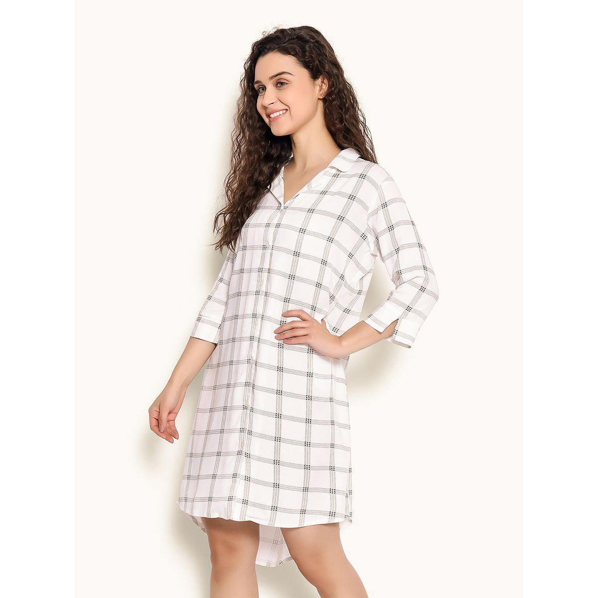 قميص نوم مطبع بمربعات مع ازرار غلق كلوفيا × ستايلي-women-clothing-nightwear-nighties-image-3