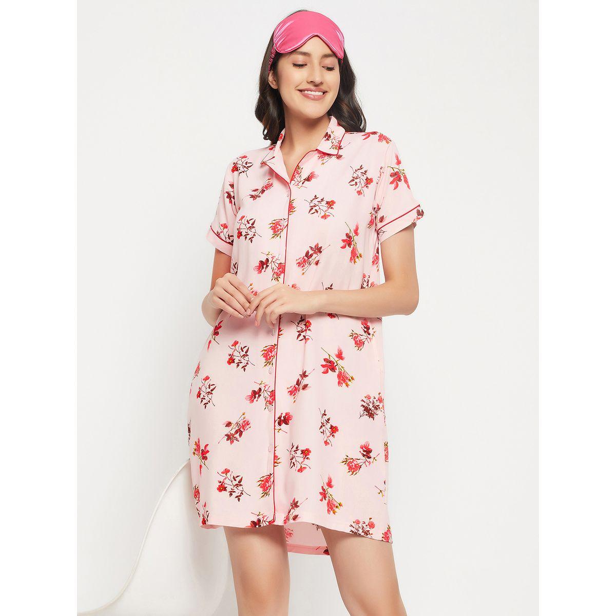 Clovia X Styli  All Over Floral Print Piped Sleep Shirt Dress-women-clothing-nightwear-nighties-image-2