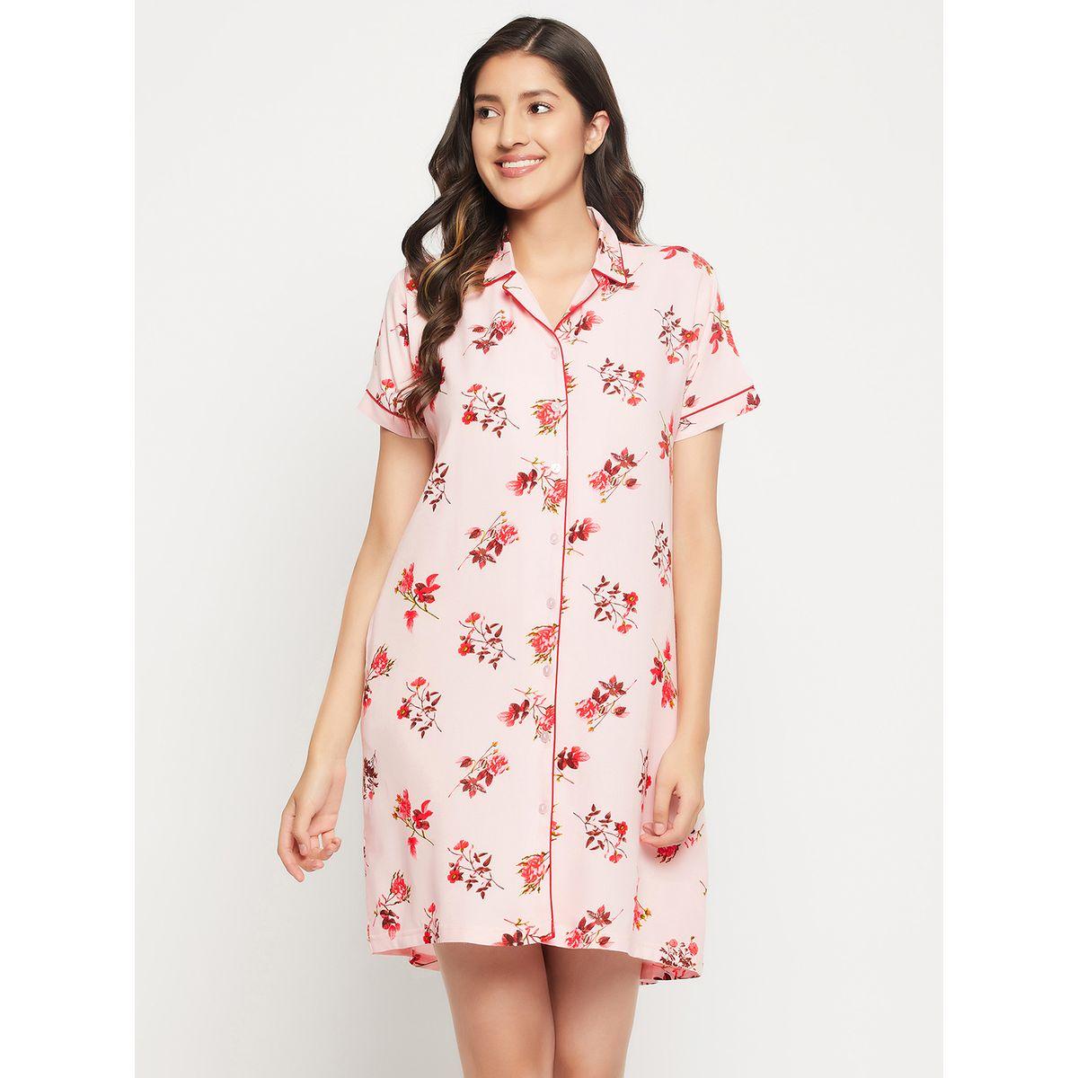 Clovia X Styli  All Over Floral Print Piped Sleep Shirt Dress-women-clothing-nightwear-nighties-image-3