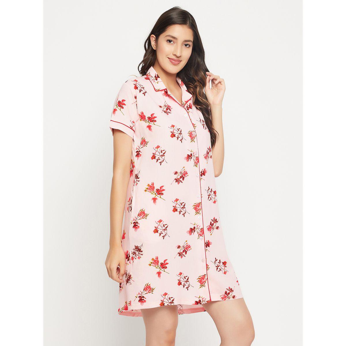 Clovia X Styli  All Over Floral Print Piped Sleep Shirt Dress-women-clothing-nightwear-nighties-image-5