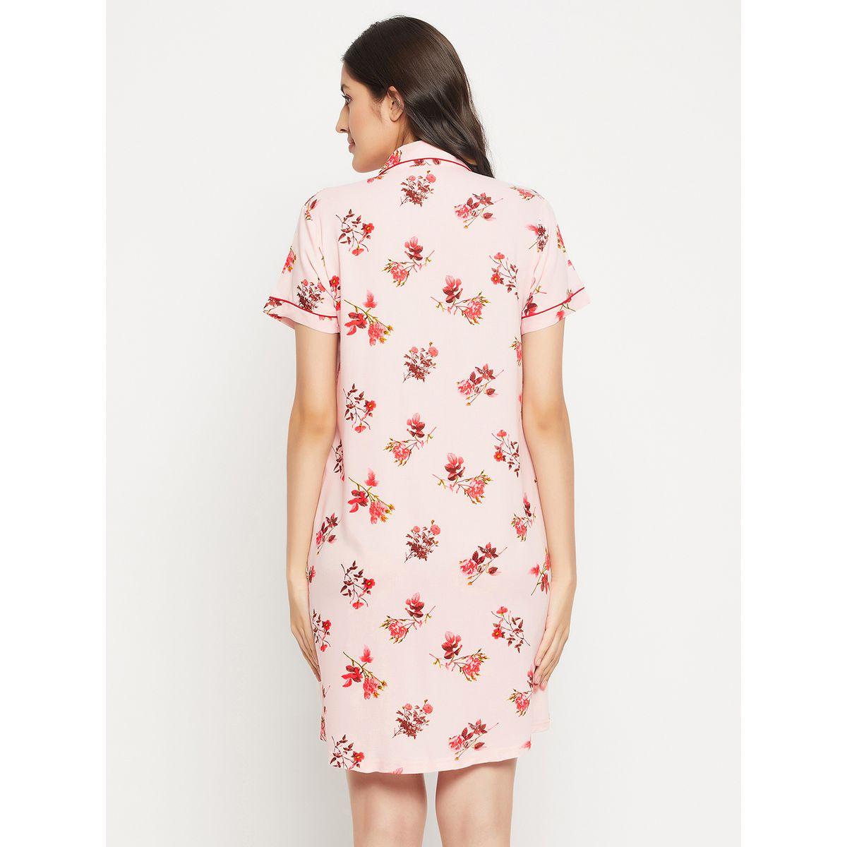 Clovia X Styli  All Over Floral Print Piped Sleep Shirt Dress-women-clothing-nightwear-nighties-image-6