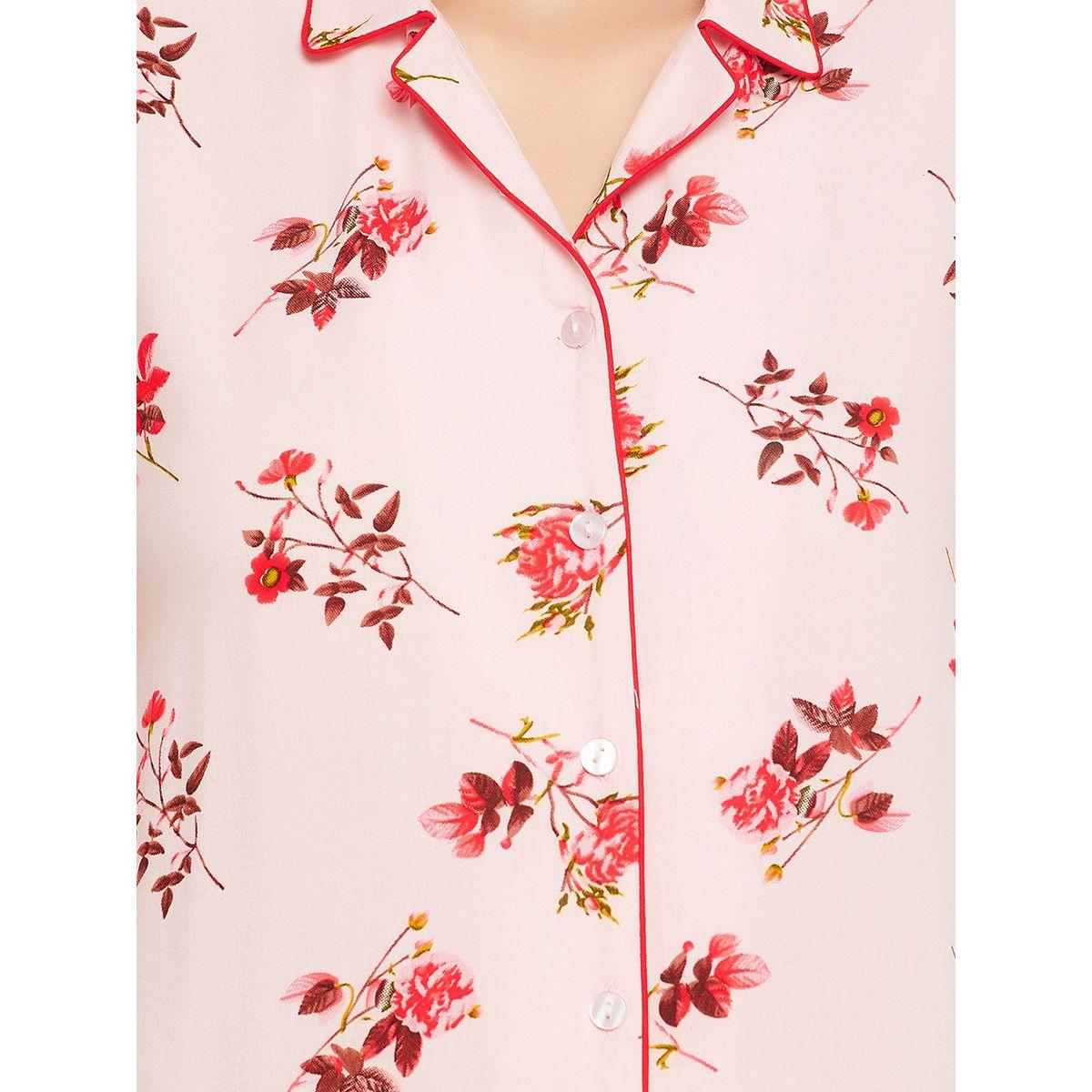 Clovia X Styli  All Over Floral Print Piped Sleep Shirt Dress-women-clothing-nightwear-nighties-image-7