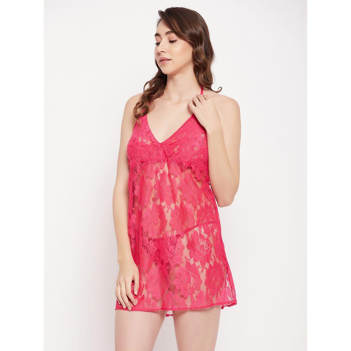 Clovia X Styli  Self-Patterned Sheer Halter Neck Babydoll & Thong Set-women-clothing-lingerie-babydollsandbodysuits-image-3