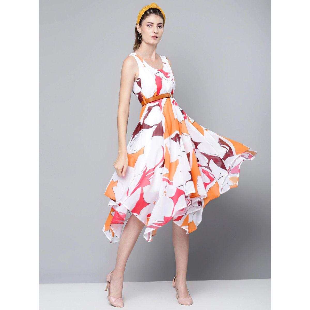 Sassafras X Styli  Abstract Print Asymmetric Hem Belted Midi Dress-women-clothing-dresses-image-1