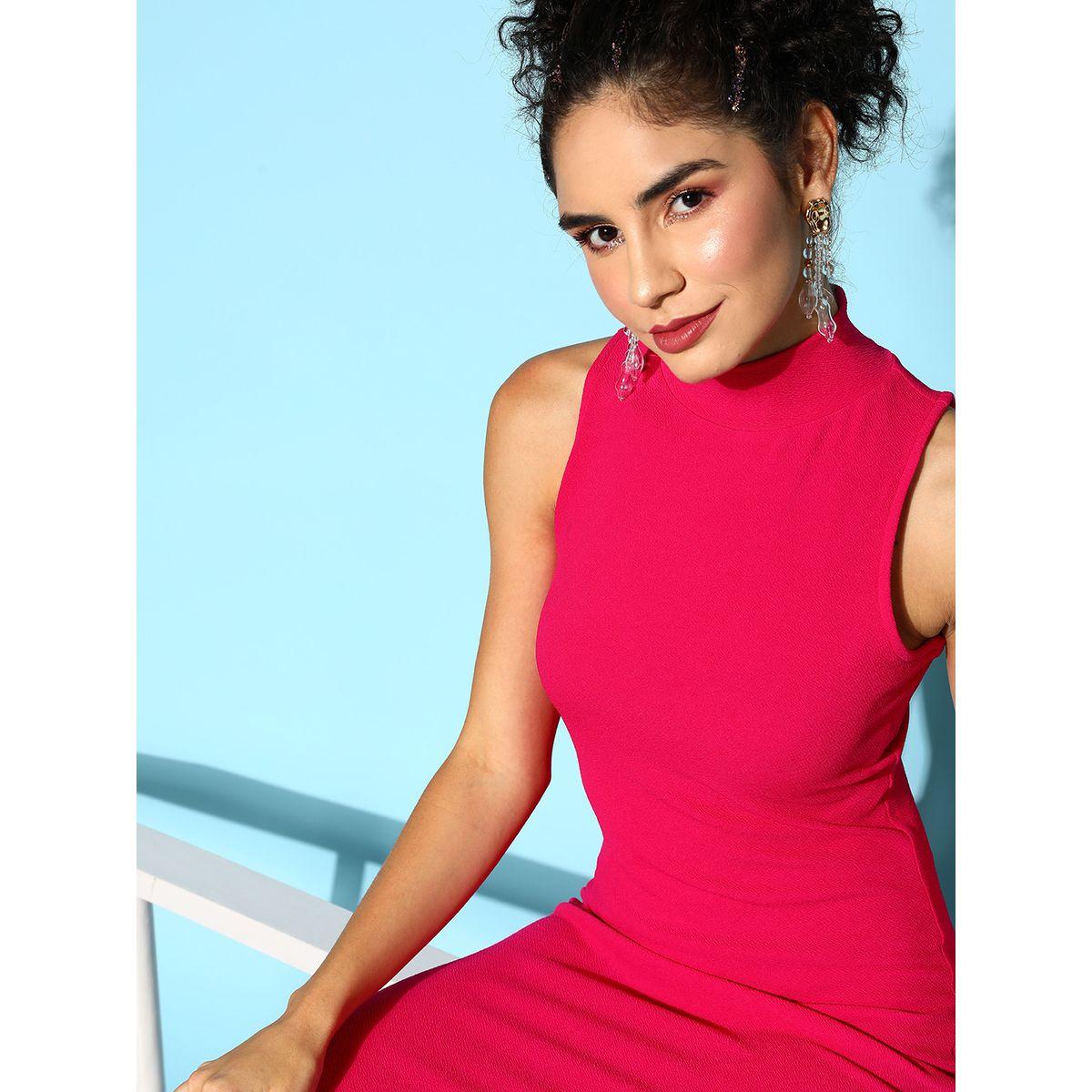 Sassafras X Styli  High Neck Sleeveless Bodycon Midi Dress with Back Slit-women-clothing-dresses-image-2