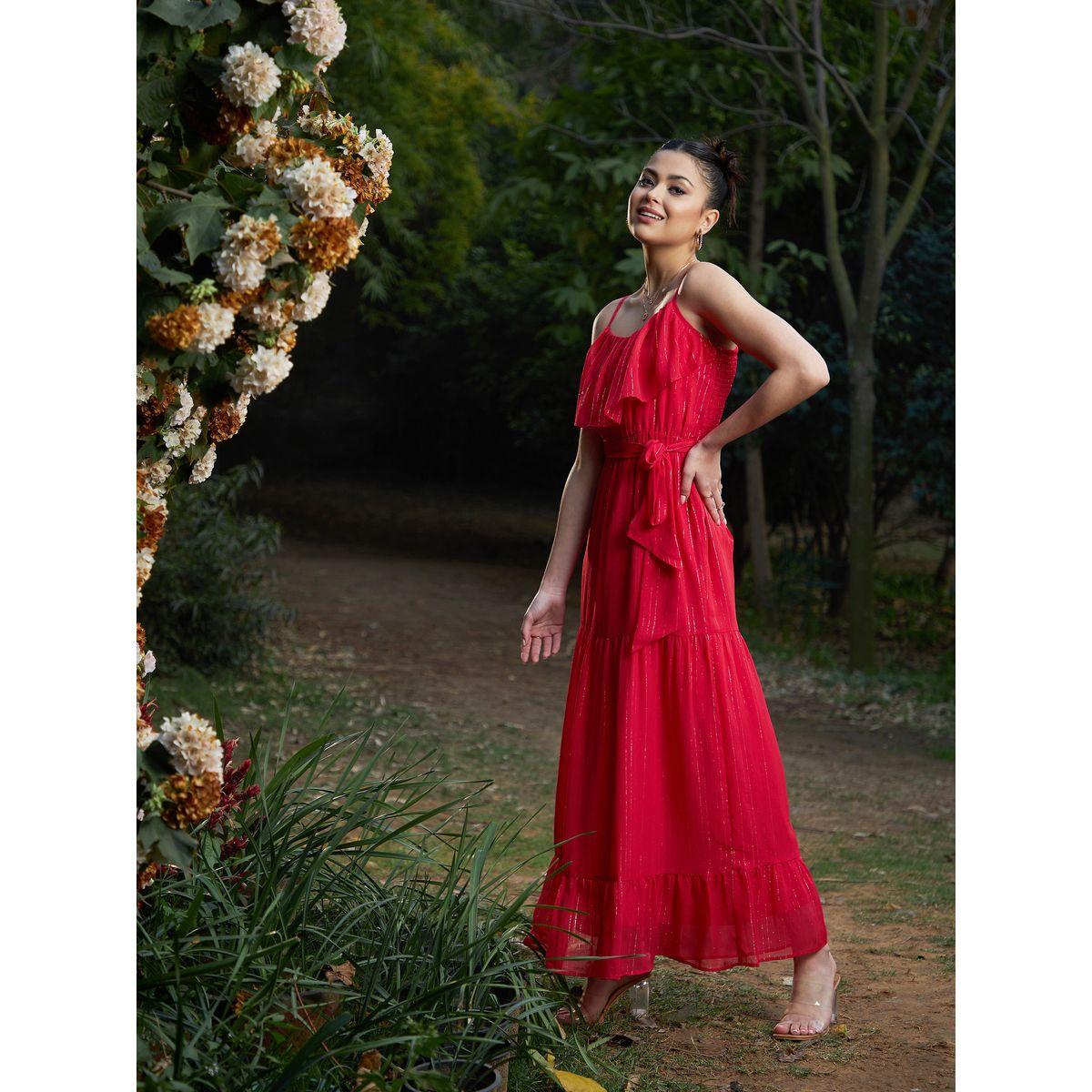 Sassafras X Styli  Lurex Strappy Ruffle Tiered Maxi Dress-women-clothing-dresses-image-2