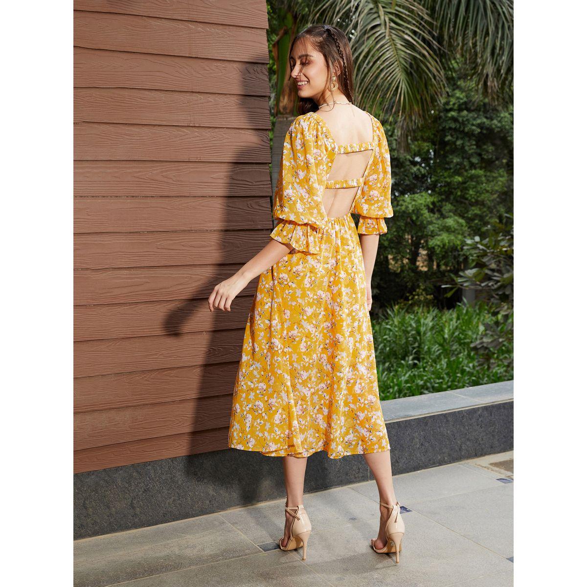 فستان ميدي مطبع بزهور مع كشكش ساسافراس × ستايلي-women-clothing-dresses-image-2