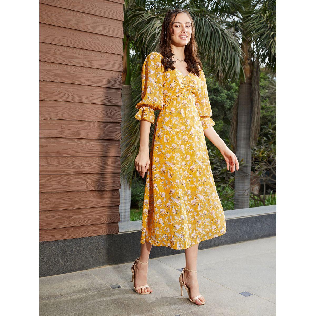 فستان ميدي مطبع بزهور مع كشكش ساسافراس × ستايلي-women-clothing-dresses-image-3
