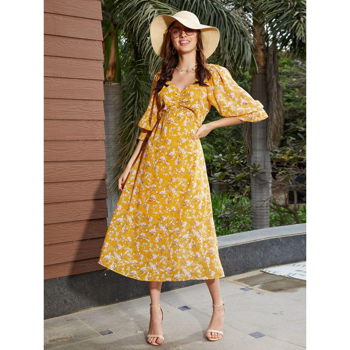 فستان ميدي مطبع بزهور مع كشكش ساسافراس × ستايلي-women-clothing-dresses-image-6