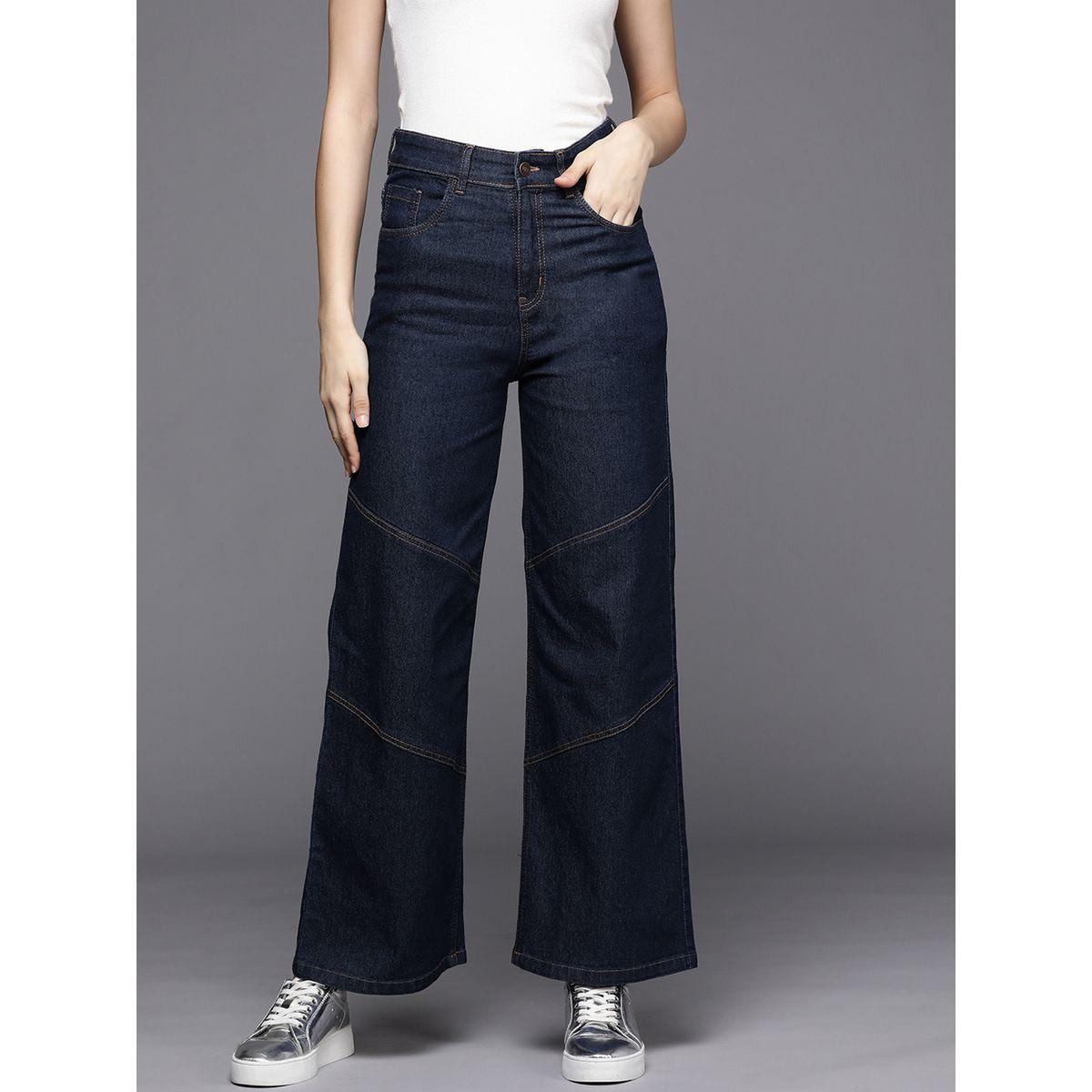 جينز بارجل واسعة وتداخلات مدروزة ساسافراس × ستايلي-women-clothing-bottoms-jeans-image-1