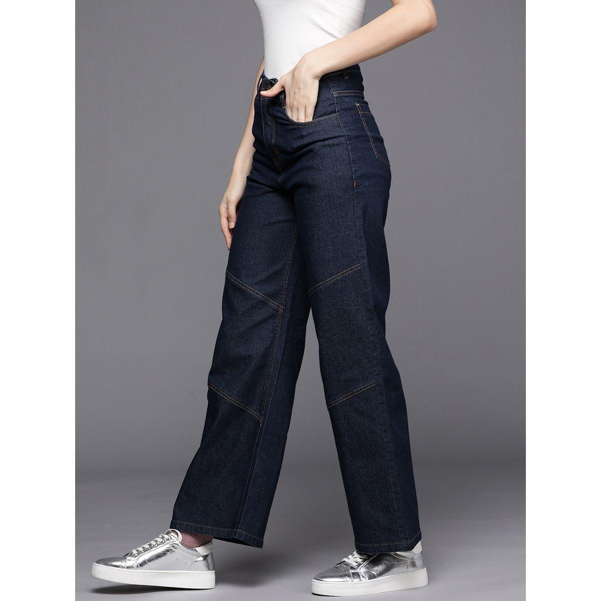 جينز بارجل واسعة وتداخلات مدروزة ساسافراس × ستايلي-women-clothing-bottoms-jeans-image-2