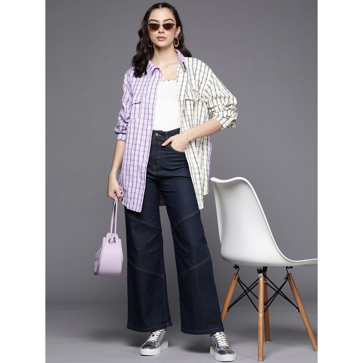 جينز بارجل واسعة وتداخلات مدروزة ساسافراس × ستايلي-women-clothing-bottoms-jeans-image-4